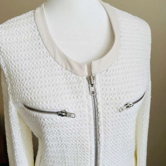 😍 Gorgeous + Unique 🤩 |  AMS Pure Cream White Leather Cotton Knit Jacket 8 - Picture 3 of 15